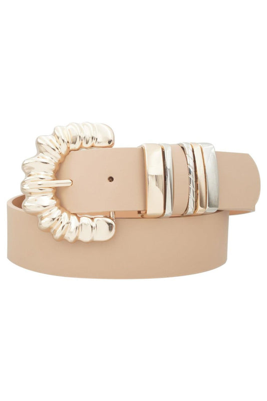Taupe Rippled Two Tone Metal Loop Belt