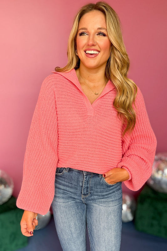 Coral Split Neck Collared Long Sleeve Sweater, must have sweater, must have style, must have fall, fall collection, fall fashion, elevated style, elevated sweater, mom style, fall style, shop style your senses by mallory fitzsimmons
