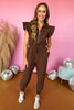 SSYS The Hallie Jumpsuit In Mocha, elevated style, mom style, chic style, chic jumpsuit, elevated jumpsuit, throw on and go,, easy fit, SSYS the Label, shop style your senses by mallory fitzsimmons