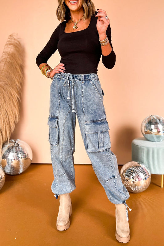 Blue Medium Wash Mid Rise Cargo Wide Leg Pants, must have pants, must have style, street style, fall style, fall fashion, fall pants, elevated style, elevated pants, mom style, shop style your senses by mallory fitzsimmons