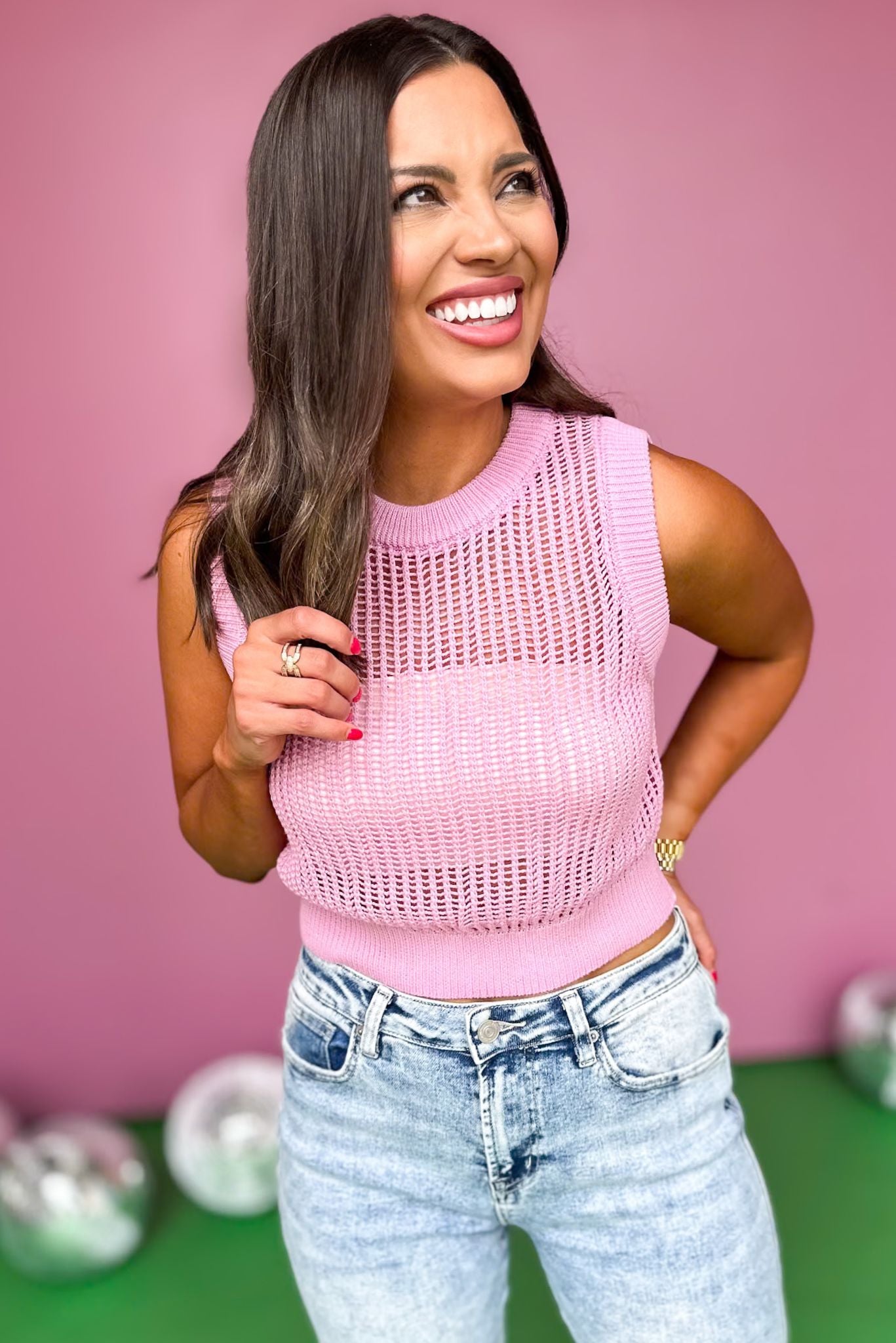  Pink Crew Neck Open Knit Sleeveless Top *FINAL SALE*, must have top, basic top, elevated basics, must have basic, elevated top, mom style, warm fashion, shop style your senses by mallory fitzsimmons, ssys by Mallory Fitzsimmons