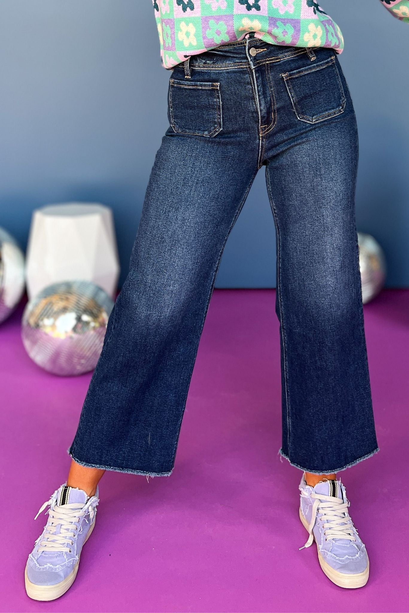 Mica Dark Wash Cropped Wide Leg Jeans, wide leg jeans, fall jeans, trendy, must have, front pockets, fall style, shop style your senses by mallory fitzsimmons