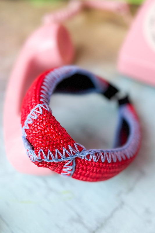 Red Straw Knot Burnout Headband, summer headband, summer accessory, new arrival, trendy, knot detail, shop style your senses by mallory fitzsimmons