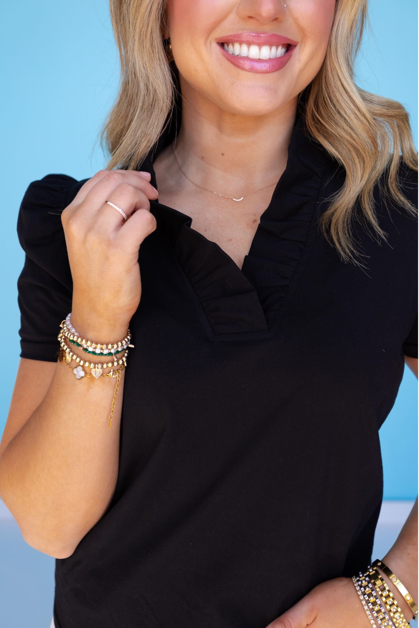 SSYS Violet Ruffle Collar Top In Black