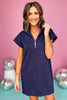 SSYS The Taylor Air 3/4 Zip Dress In Navy, ssys the label, air dress, air fabric, must have dress, spring fashion, affordable fashion, elevated dress, shop style your senses by mallory fitzsimmons, ssys by mallory fitzsimmons