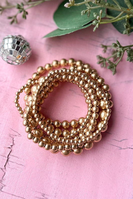 Gold Ball Beaded Stretch Bracelet Set, accessory, bracelet set, must have bracelet, elevated style, shop style your senses by mallory fitzsimmons