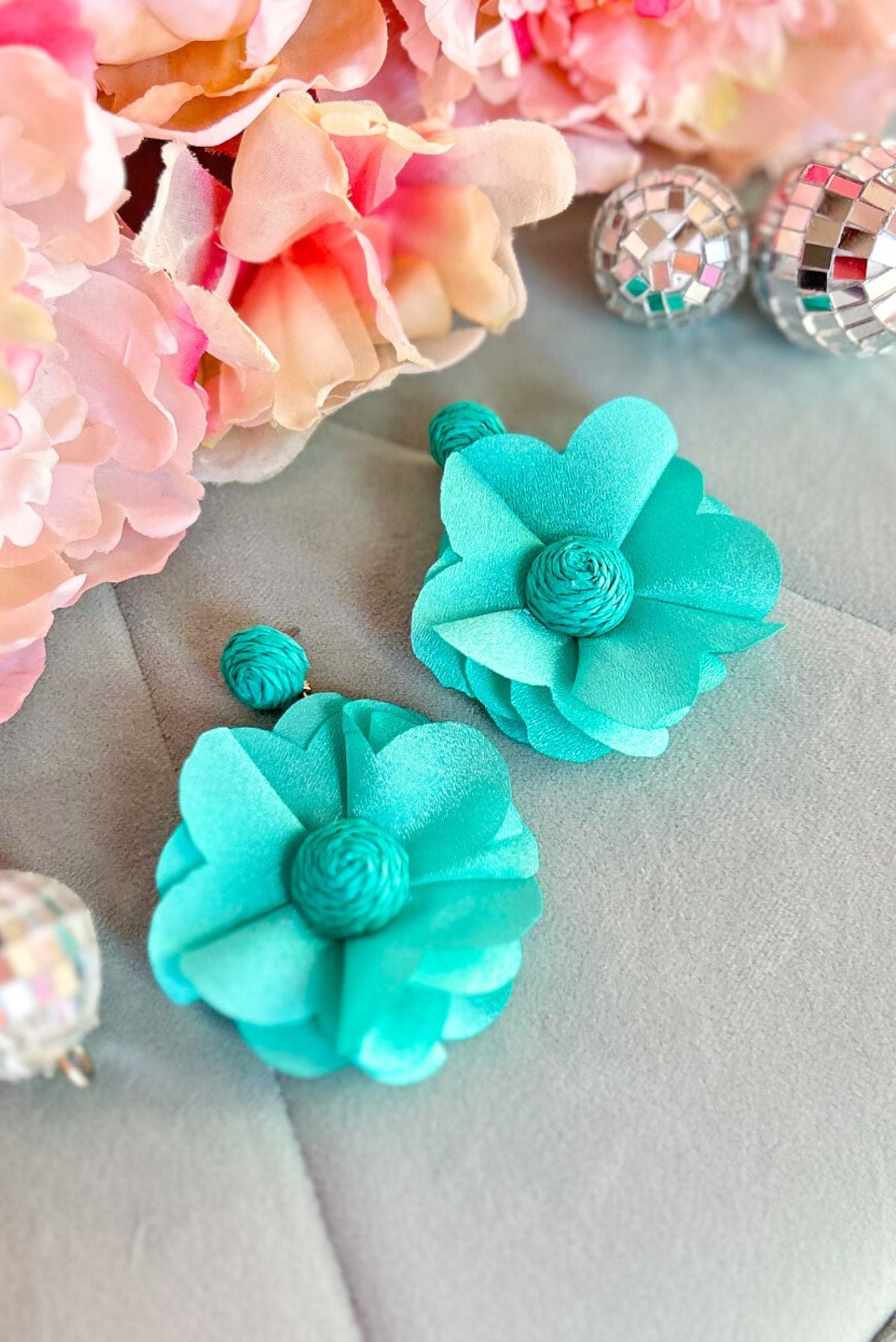 Teal Flower Statement Earring, accessory, earrings, must have earrings, teal earrings, shop style your senses by mallory fitzsimmons