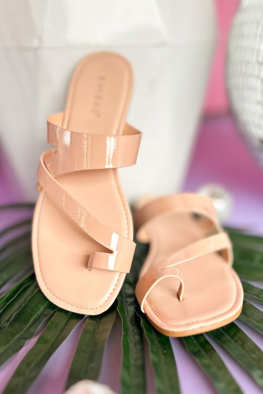 Nude Patent Crossover Slide Sandals, shoes, sandals, must have sandals, summer sandals, shop style your senses by mallory fitzsimmons, ssys by mallory fitzsimmons