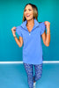 SSYS Cornflower Ruffle Shoulder Quarter Zip Collared Tunic