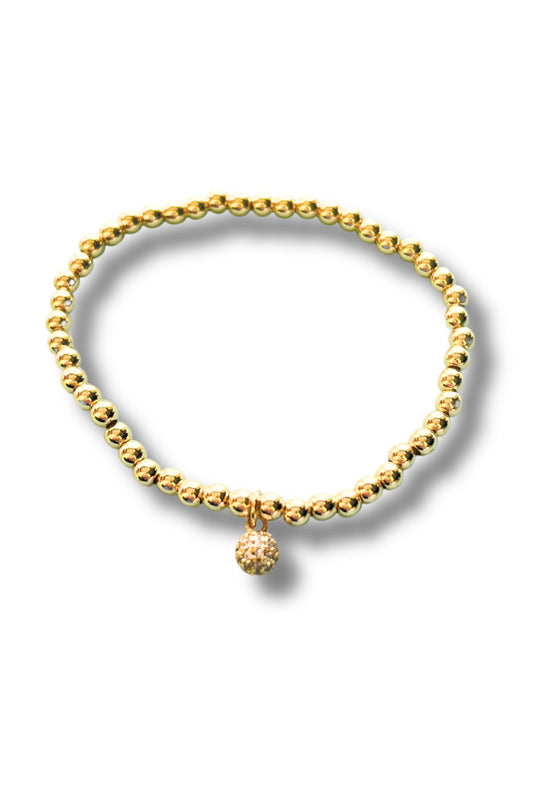 Gold Stainless Steel Ball Charm Stretch Bracelet