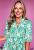 Green Paisley Printed Two Tone Split Neck Collared Three Quarter Sleeve Dress, paisley dress, green dress, must have dress, must have style, weekend style, brunch style, spring fashion, elevated style, elevated style, mom style, shop style your senses by mallory fitzsimmons, ssys by mallory fitzsimmons  Edit alt text