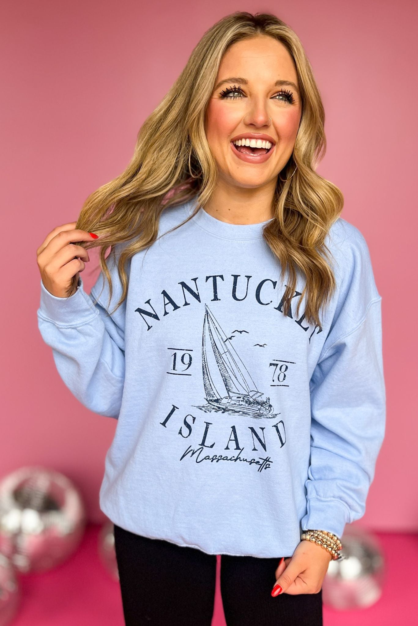 Light Blue Nantucket Graphic Sweatshirt, sweatshirt, must have, elevated sweatshirt, graphic sweatshirt, mom style, graphic style, elevated style, ssys by MALLORY FITZSIMMONS