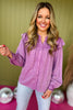 Purple Washed Button Front Frilled Neck Ruffle Long Sleeve Top, must have top, must have style, office style, winter fashion, elevated style, elevated top, mom style, work top, shop style your senses by mallory fitzsimmons