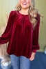 Burgundy Velvet Long Peasant Sleeve Top *FINAL SALE* *Final Sale*, must have top, must have style, must have velvet, fall collection, fall fashion, elevated style, elevated top, mom style, fall style, shop style your senses by mallory fitzsimmons