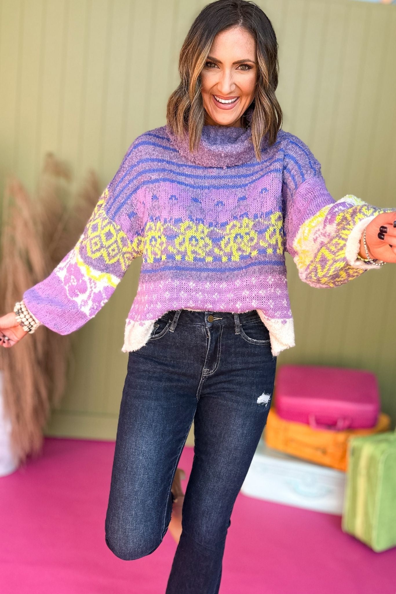 Purple Floral Printed Turtle Neck Fuzzy Sweater, must have sweater, must have style, must have fall, fall collection, fall fashion, elevated style, elevated sweater, mom style, fall style, shop style your senses by mallory fitzsimmons