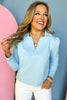 SSYS The Long Sleeve Ellie Top In Powder Blue, ssys the label, blue top, long sleeve top, must have top, elevated top, spring style, spring top, mom style, church style, brunch style, shop style your senses by mallory fitzsimmons