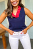SSYS The Darcy Ruffle Colorblock Collar Sleeveless Top In Navy Red SSYS The Darcy Ruffle Colorblock Collar Sleeveless Top In Navy Red, ssys the label, ssys top, must have top, elevated top, summer style, summer top, mom style, Fourth of July collection, ssys by mallory fitzsimmons