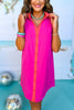 SSYS The Penelope Colorblock Collared Sleeveless Dress In Hot Pink, ssys the label, spring break dress, spring break style, spring fashion affordable fashion, elevated style, bright style, button down dress, mom style, shop style your senses by mallory fitzsimmons, ssys by mallory fitzsimmons