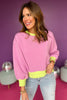  SSYS The Sloan Colorblock Bubble Sleeve Sweatshirt In Lilac, SSYS the label, must have sweatshirt, colorblock sweatshirt, elevated style, elevated sweatshirt, must have style, casual style, mom style, shop style your senses by mallory fitzsimmons