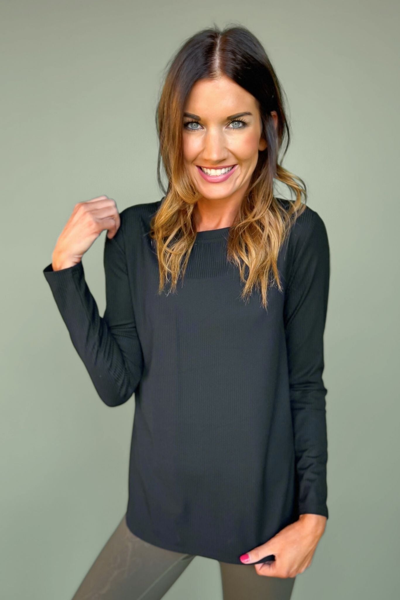 *ETA 8 WEEKS* SSYS Ribbed Long Sleeve Active Top In Black