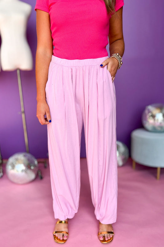  Pink Pleated Elastic Waist Mid Rise Wide Leg Pants, must have pants, must have style, elevated pants, elevated pants, comfortable style, mom style, casual style, shop style your senses by Mallory Fitzsimmons, says by Mallory Fitzsimmons
