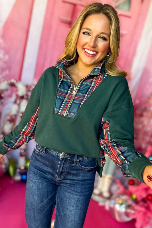 SSYS The Willow Pullover In Hunter Tartan Plaid, must have pullover, must have style, comfy style, holiday style, holiday fashion, affordable fashion, elevated pullover, elevated style, mom style, must have basic, elevated basic, shop style your senses by mallory fitzsimmons