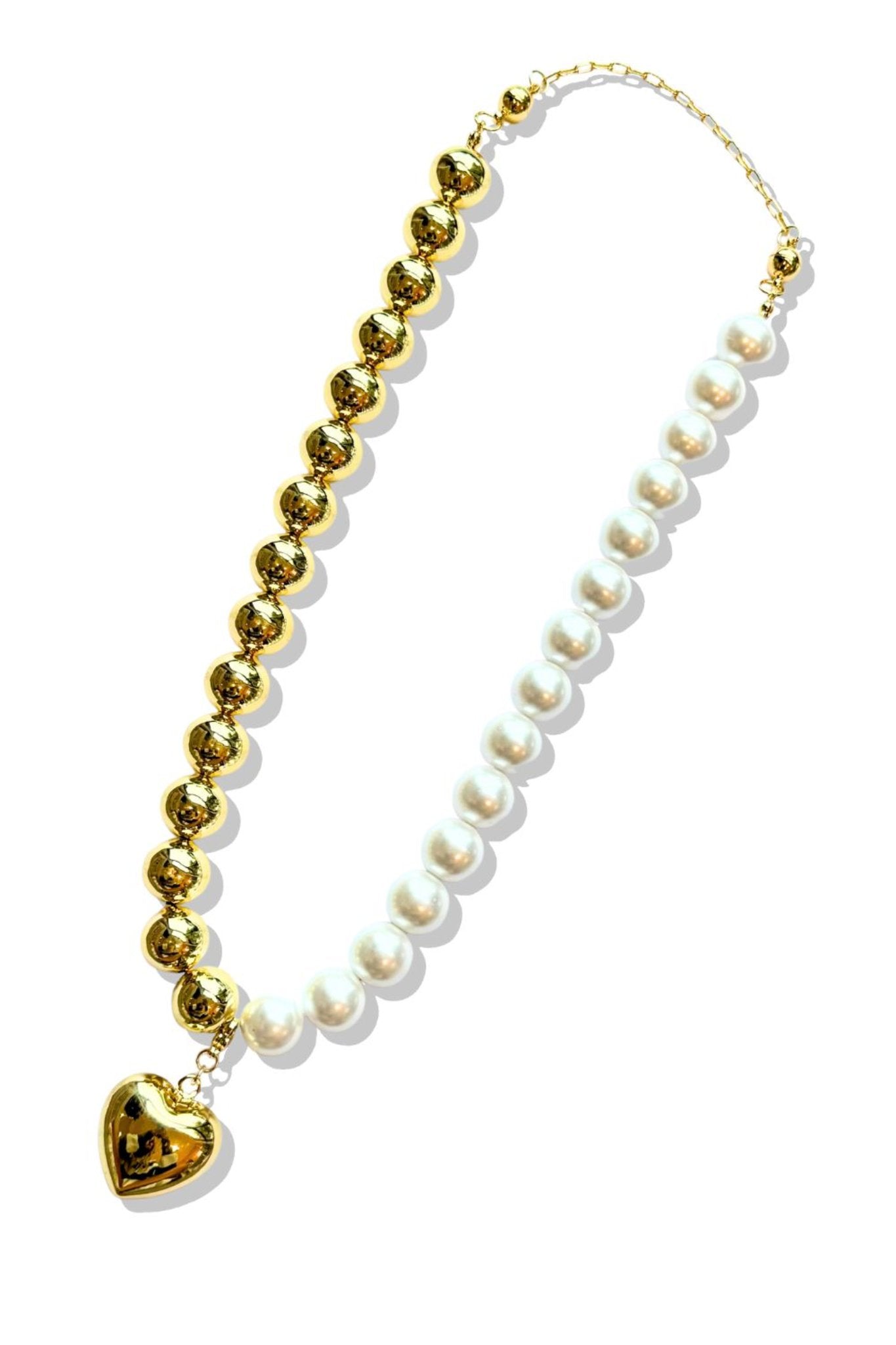 Pearl Heart Pendant Bead Necklace