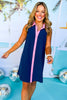 SSYS The Penelope Colorblock Collared Sleeveless Dress In Navy, ssys the label, spring break dress, spring break style, spring fashion affordable fashion, elevated style, bright style, button down dress, mom style, shop style your senses by mallory fitzsimmons, ssys by mallory fitzsimmons