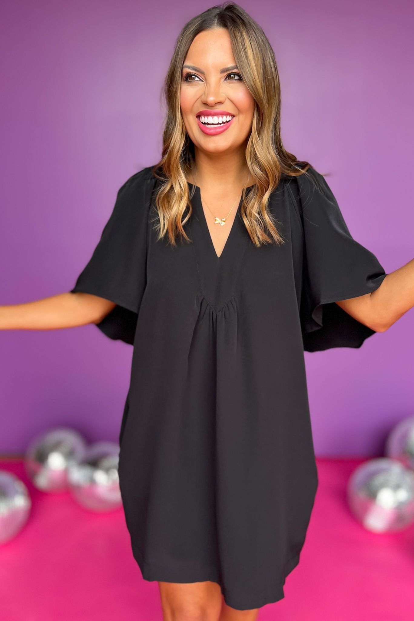 Black V Neck Flutter Sleeve Dress *FINAL SALE* SSYS Black V Neck Flutter Sleeve Dress *FINAL SALE* SSYS