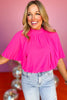 Fuchsia Mock Neck Pleated Short Sleeve Top, must have top, must have style, date night style, spring fashion, elevated style, elevated top, mom style, shop style your senses by mallory fitzsimmons, ssys by mallory fitzsimmons