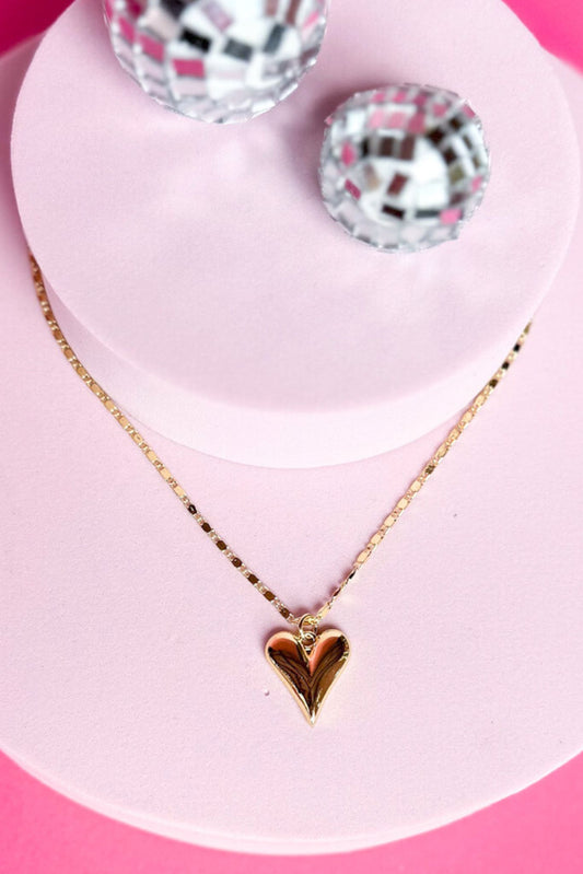 Gold Puffy Heart Pendant 18" Necklace, accessory, necklace, gold accessory, gold necklace, dainty accessory, dainty necklace, pendant necklace, gold pendant necklace, puffy heart pendant, puffy heart charm, gold puffy heart pendant, gold puffy heart charm, must have accessory, must have necklace, elevated accessory, elevated necklace, elevated style, elevated styling, Shop Style Your Senses by Mallory Fitzsimmons, SSYS by Mallory Fitzsimmons