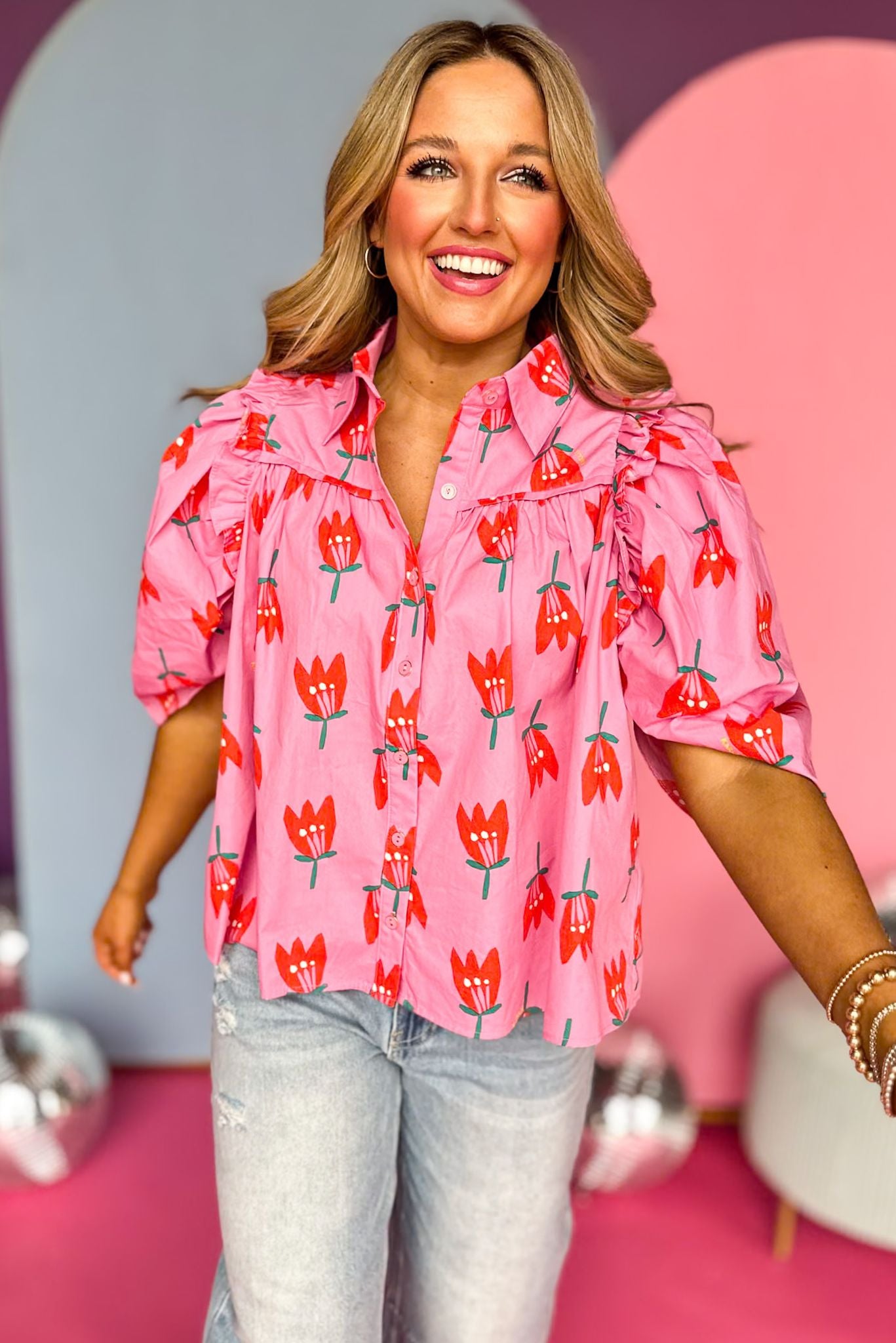 Karlie Pink Poplin Poppy Ruffle Puff Sleeve Top – Shop Style Your Senses