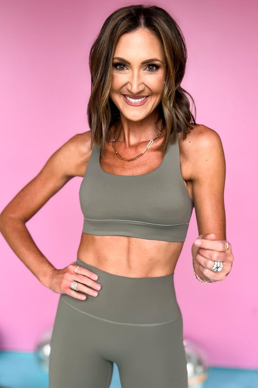 SSYS Moss Green Butter Criss Cross Back Sports Bra, athleisure, elevated athleisure, must have sports bra, athletic sports bra, athletic style, mom style, shop style your senses by mallory fitzsimmons, ssys by mallory fitzsimmons