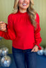 Red Frilled Neck Long Sleeve Sweater Top, must have sweater, must have style, winter style, winter fashion, elevated style, elevated dress, mom style, winter collection, winter sweater, shop style your senses by mallory fitzsimmons