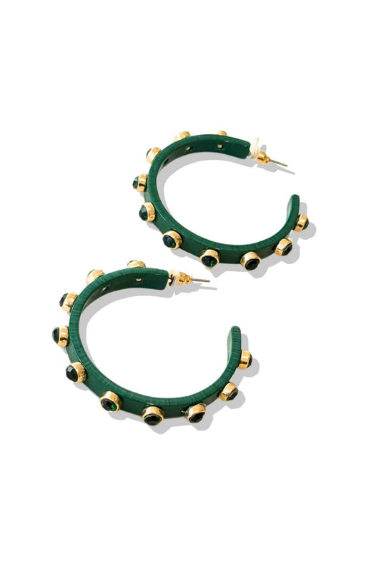 Hunter Green Jewel Detail Hoop Earrings *FINAL SALE*