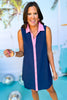 SSYS The Penelope Colorblock Collared Sleeveless Dress In Navy, ssys the label, spring break dress, spring break style, spring fashion affordable fashion, elevated style, bright style, button down dress, mom style, shop style your senses by mallory fitzsimmons, ssys by mallory fitzsimmons