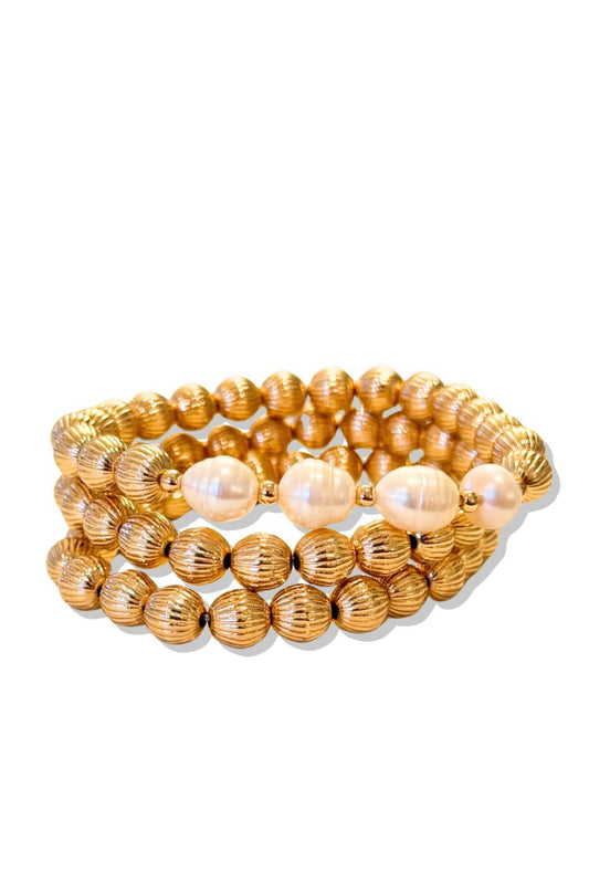 Gold Pearl Detail Bracelet Set