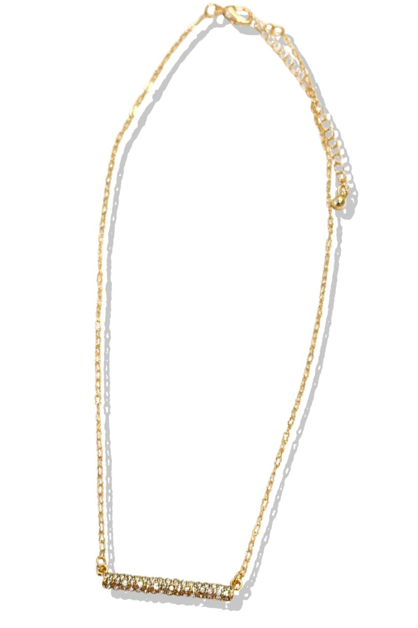 Gold Crystal Bar Thin Chain Necklace