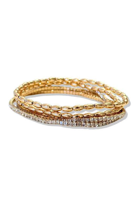 Gold Multi Bead Rhinestone Water Resistant Bracelet Stack