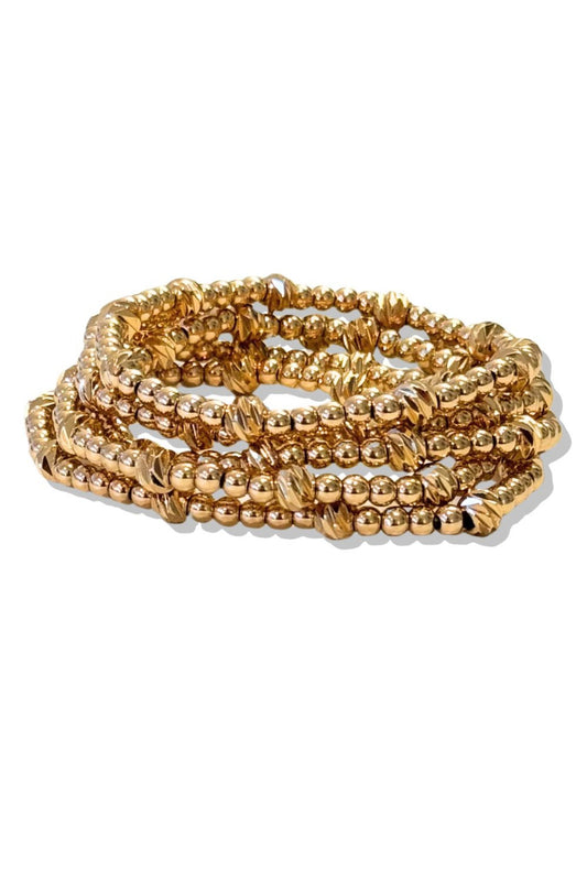 Gold Multi Bead Water Resistant Bracelet Stack