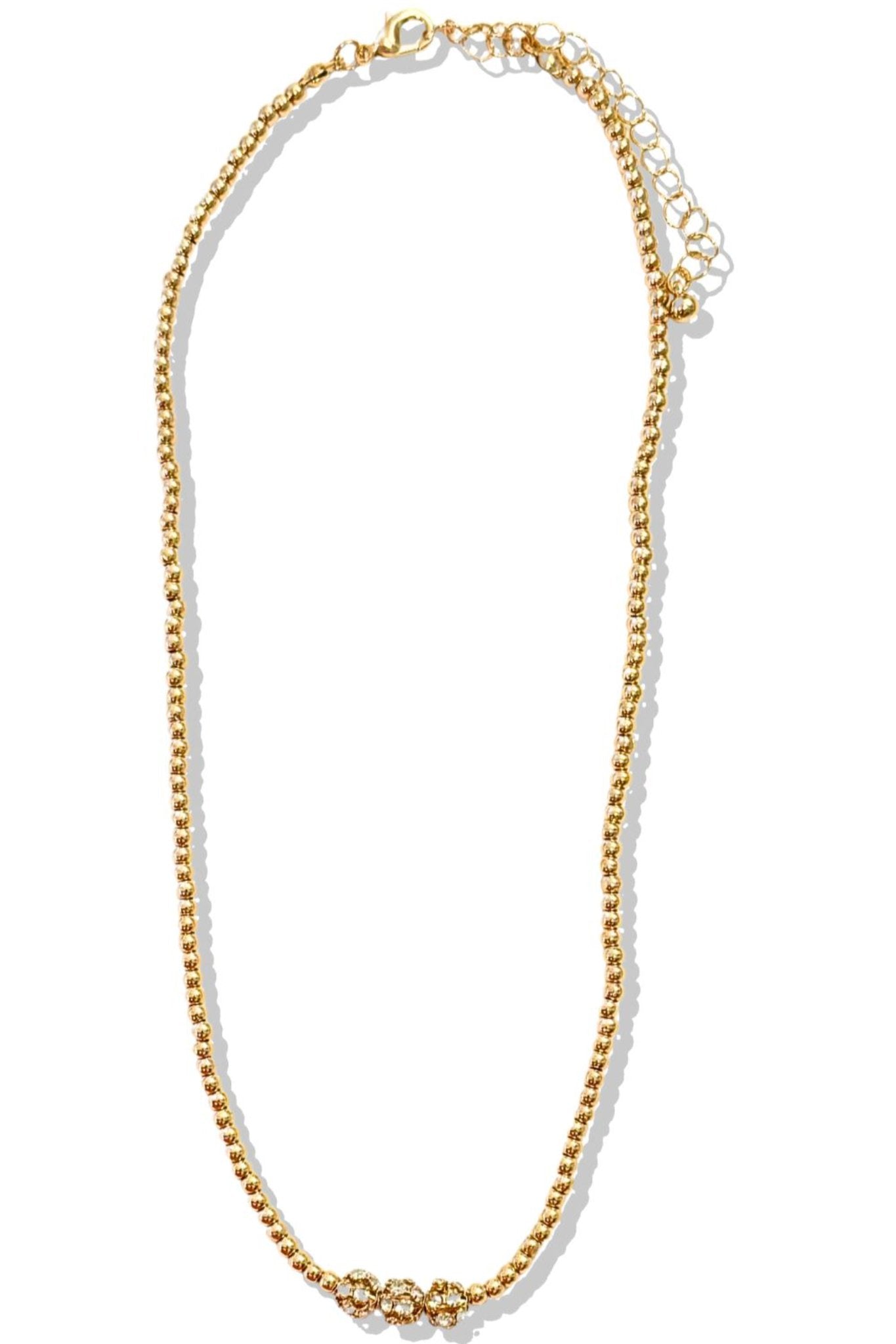 Gold Multi Crystal Ball Bead Necklace