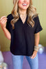 Black Bubble Airflow Split Neck Top *FINAL SALE* *Final Sale*, saturday steal, must have top, must have basic, basic top, elevated basic, closet staple, spring fashion, spring top, shop style your senses by mallory fitzsimmons, ssys by mallory fitzsimmons