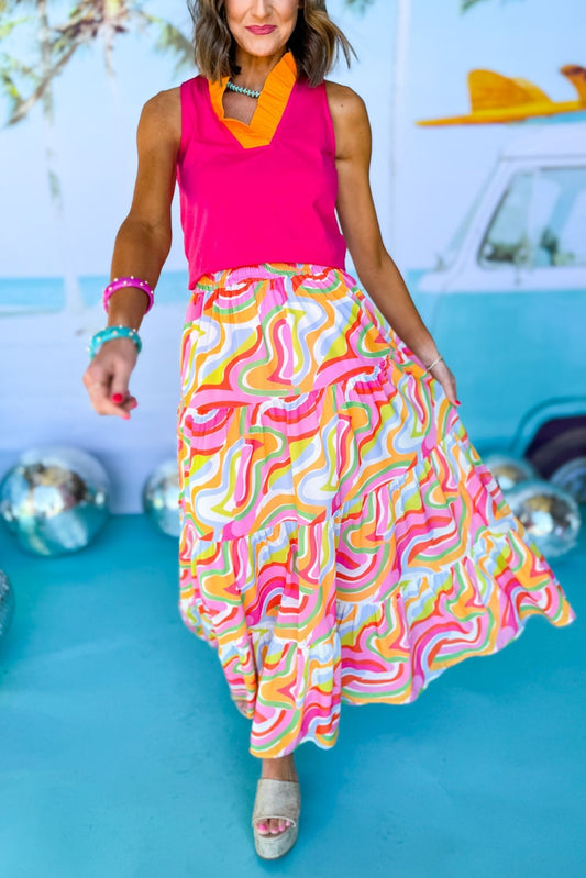  SSYS The Sadie Maxi Skirt In Swirl, ssys the label, spring break skirt, spring break style, spring fashion affordable fashion, elevated style, bright style, printed skirt, mom style, shop style your senses by mallory fitzsimmons, ssys by mallory fitzsimmons