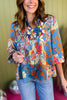 Teal Floral Printed Satin Tie Neck Long Sleeve Top, printed top, mixed print top, must have top, must have style, brunch style, summer style, spring fashion, elevated style, elevated top, mom style, shop style your senses by mallory fitzsimmons, ssys by mallory fitzsimmons