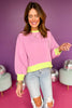 SSYS The Sloan Colorblock Bubble Sleeve Sweatshirt In Lilac, SSYS the label, must have sweatshirt, colorblock sweatshirt, elevated style, elevated sweatshirt, must have style, casual style, mom style, shop style your senses by mallory fitzsimmons