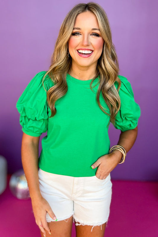 Green Layered Bubble Short Sleeve Top, office top, office wear, must have top, must have style, summer style, spring fashion, elevated style, elevated top, mom style, shop style your senses by mallory fitzsimmons, ssys by mallory fitzsimmons
