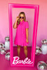 Pink Neck Short Sleeve Trumpet Skirted Dress, office dress, barbie pink, elevated style, shop style your senses by mallory fitzsimmons