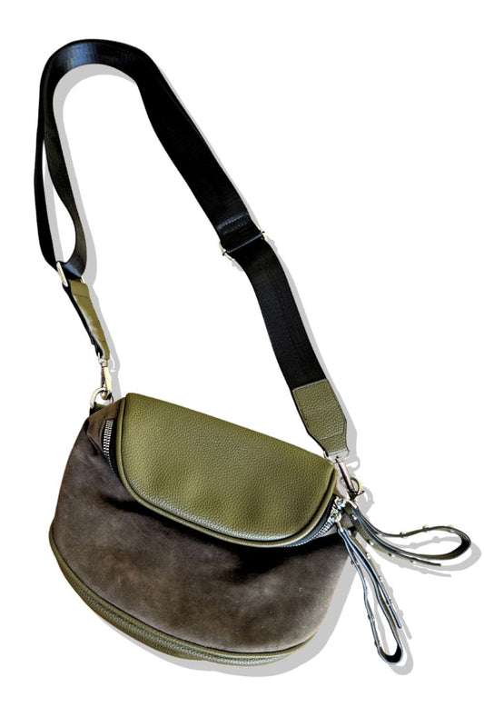 Olive Mixed Media Crossbody Purse