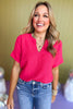  Magenta Bubble Airflow Split Neck Top *FINAL SALE* *Final Sale*, saturday steal, must have top, must have basic, basic top, elevated basic, closet staple, spring fashion, spring top, shop style your senses by mallory fitzsimmons, ssys by mallory fitzsimmons