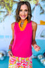 SSYS The Darcy Ruffle Colorblock Collar Sleeveless Top In Pink, ssys the label, spring break top, spring break style, spring fashion affordable fashion, elevated style, bright style, ruffle top, mom style, shop style your senses by mallory fitzsimmons, ssys by mallory fitzsimmons